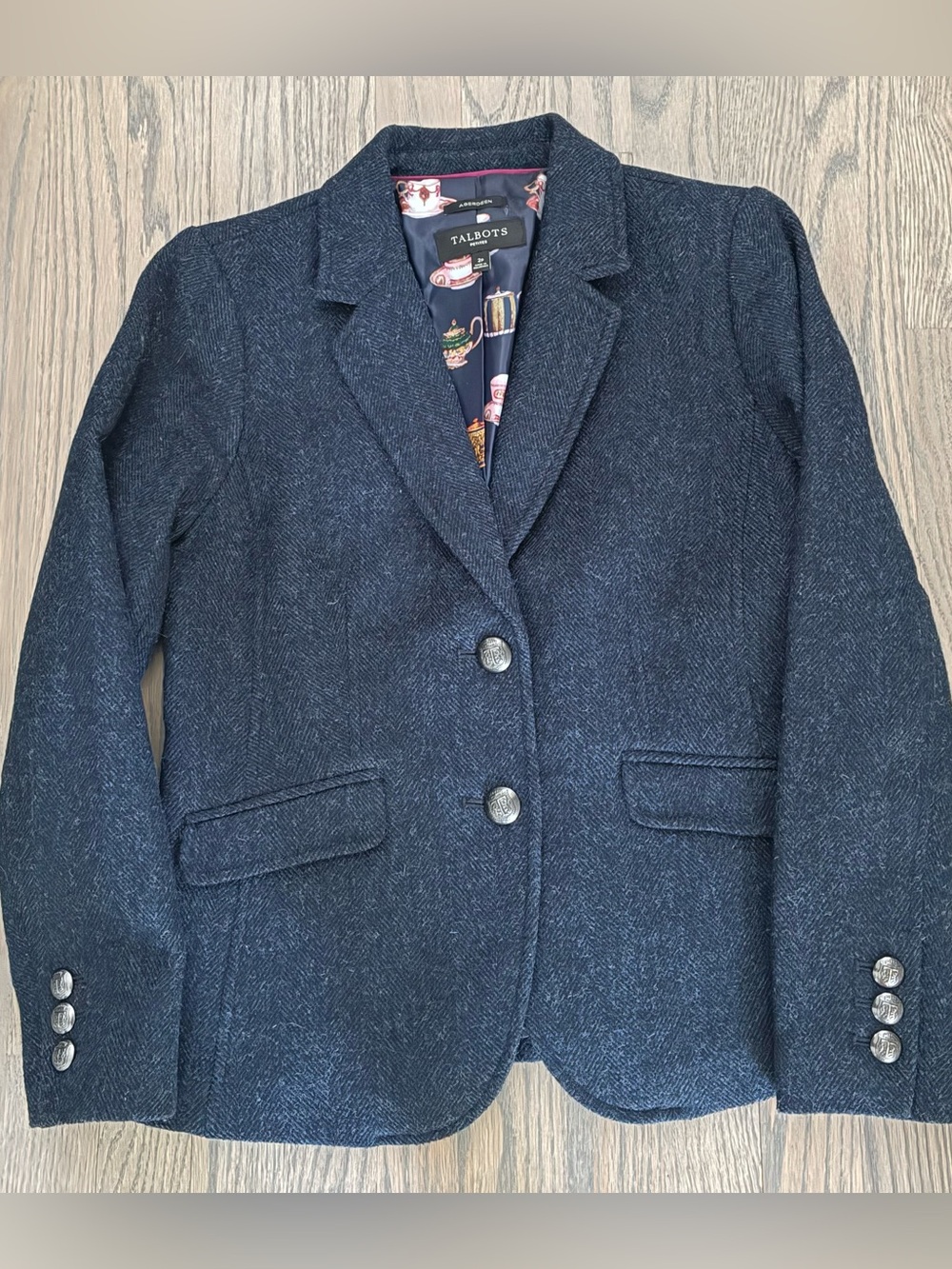 Talbots Dark Navy Herringbone Blazer Jacket